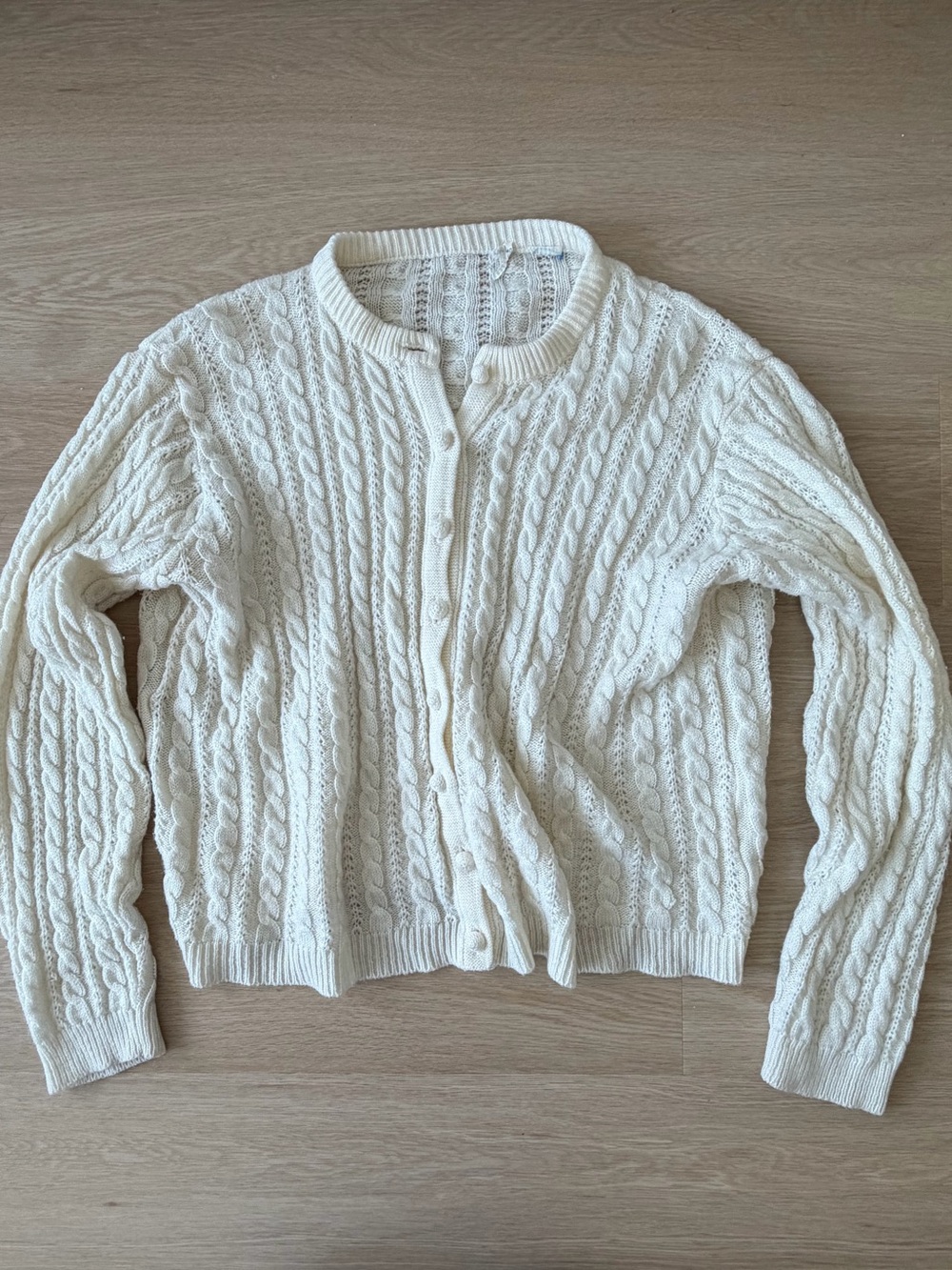 Vintage cream cable knit cardigan sweater with button up front